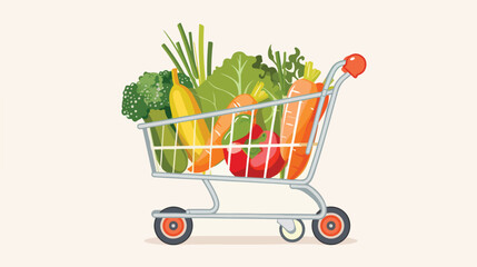 vegetables in shopping cart Flat Style Vector
