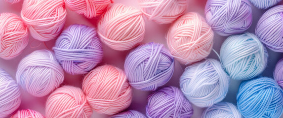 Obraz premium pastel colored balls of yarn close up with gradient effect