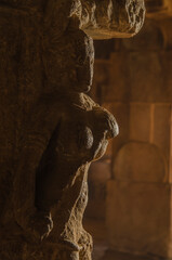 Stone carved divine Women. temples and shrines at Pattadakal temple complex, 7th century, Karnataka, India. UNESCO World Heritage Site.