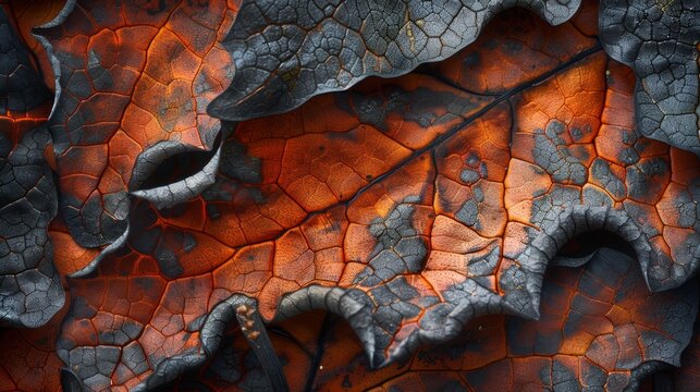 The image is a close-up of a leaf that has been burned