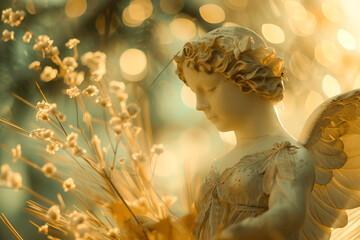 Capturing the essence of angelic figures through a harmonious blend of muted tones and bokeh effects
