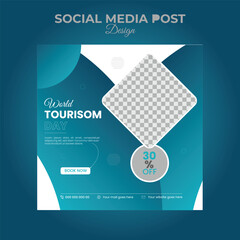 Editable template post for social media ads. Instagram template post. web banner ads for travel promotion.