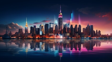 Obraz premium The majestic Empire State Building illuminated by a cascade of vibrant colors