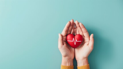 Heart with EKG pulse medical theme in hands