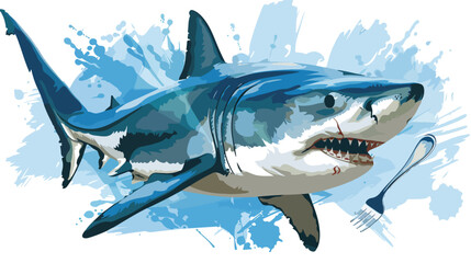 White Shark holding spoon and fork Vector style 