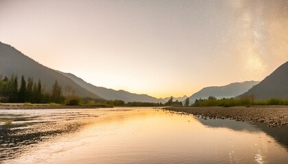 Enchanting Nightfall: Bioluminescent River Beneath the Starry Washington Sky