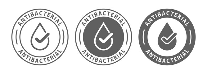 Antibacterial logos stamp set. Graphic signs isolated on white background. Vector illustration