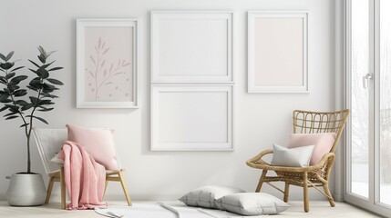 Frame mockup, lovely baby room, home room interior wall poster frame, 3D render