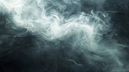 Wisps of smoke intertwine gracefully in an abstract dance against a murky backdrop, creating a mysterious and haunting atmosphere.