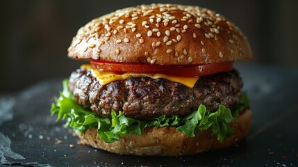 gourmet burger options, a classic hamburger with a juicy beef patty, melted cheese, lettuce, and...