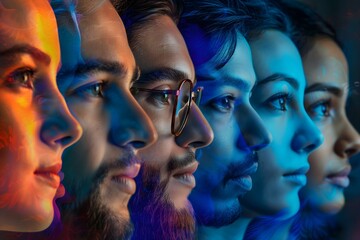 Diverse Group of People in Profile View - Vibrant and Inclusive Illustration Celebrating Unity and Diversity - Artistic Portrait of Multicultural Faces
