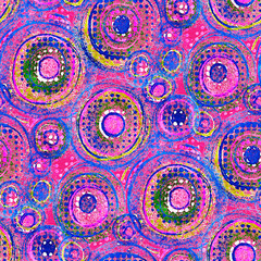 Abstract seamless pattern with watercolor drawing in doodle style.