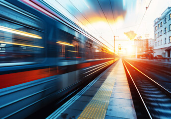  blurred motion of moving train at railway station 