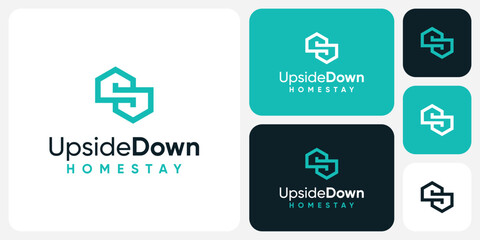 Up and down house shape vector logo design with modern, simple, clean and abstract style.