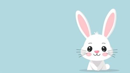 Fototapeta premium Flat vector illustration of bunny rabbit with copy space on plain background