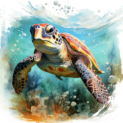 Obraz premium watercolor turtle Retro Summer clipart