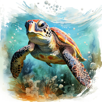 watercolor turtle Retro Summer clipart