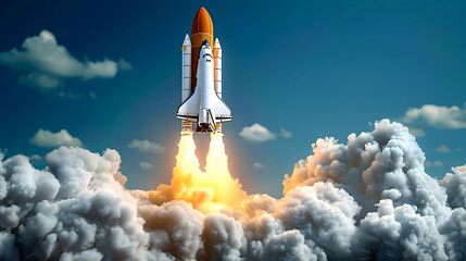 The rocket taking off into space