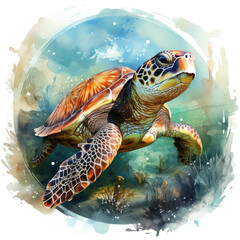 Fototapeta premium watercolor turtle Retro Summer clipart