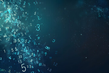 Blue sparkling numbers scattered across a deep blue gradient background