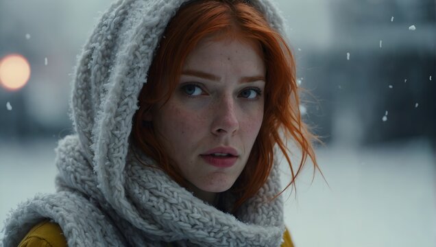 Redhead Wrapped in Wooly Scarf, Ai generated