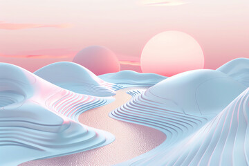 Surreal flat design top view dreamlike landscape 3D render Monochromatic Color Scheme