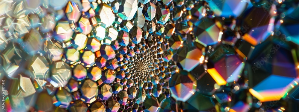 Leinwandbilder A close-up view of a colorful glass mosaic creating a kaleidoscopic effect with light reflections.