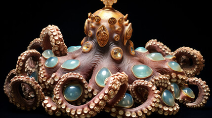 Envision a chic octopus in a sequined evening gown, adorned with pearl bracelets and a crystal tiara