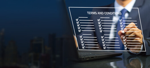 Terms and conditions for the customer. A legal agreement or document about service, insurance, or loan policy. A digital contract that describes the working conditions.