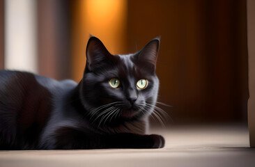 Tricolor cat sitting at home