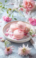 Stylish pink french macaron on a plate 
