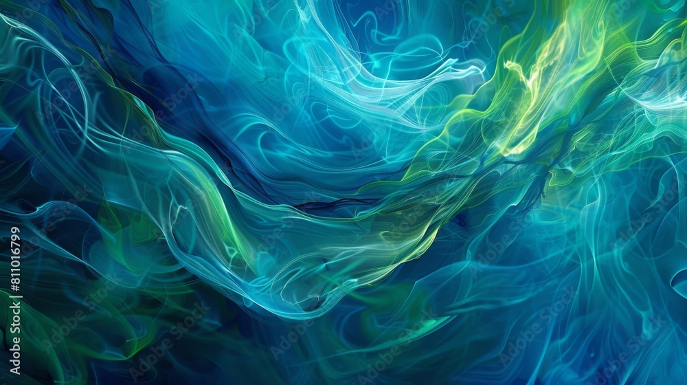 Leinwandbilder an abstract painting featuring a blend of vibrant blue and green hues. the colors swirl and overlap,