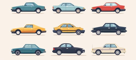 Diverse car silhouettes  vibrant vector illustrations for posters, banners, and ads