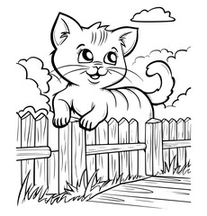 Cute cat walking illustration coloring page - coloring book for kids