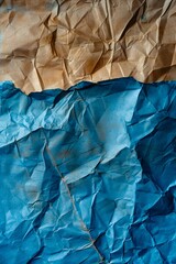 A crumpled piece of paper with blue and brown colors.