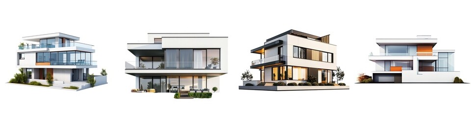  Set of A double story house with modular design isolated on transparent background png