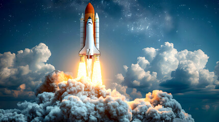 The rocket taking off into space