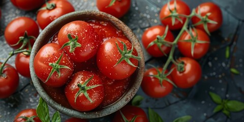 top view tomatoes natural lighting, octake, 8k, best quality, tasty ketchup sauce ad --ar 2:1 --style raw --stylize 250 Job ID: 3e629632-9b1d-4893-a0d0-fb644e90af66