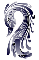 Decorative Swan Slick Curvy Neck Side Profile Illustration 