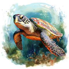 Fototapeta premium watercolor turtle Retro Summer clipart