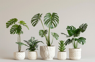 plants in different sizes and shapes in white ceramic pots