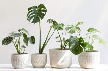 plants in different sizes and shapes in white ceramic pots