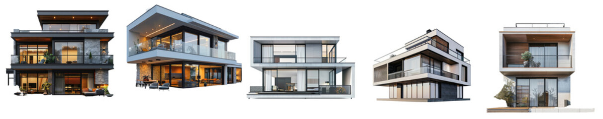  Set of A double story house with modular design isolated on transparent background png