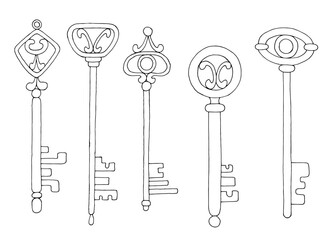 Key set isolated graphic black white sketch illustration vector