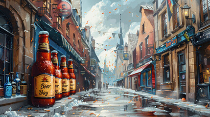 Naklejka premium International Beer Day vector illustration, a celebration of brews worldwide.