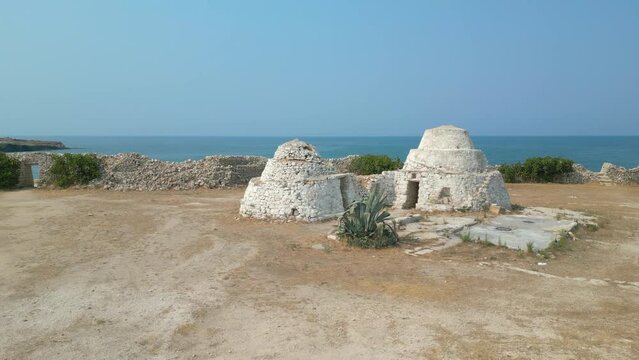 Aerial view of trulli on Ripalta Nature reserve in Bisceglie (Italy). 