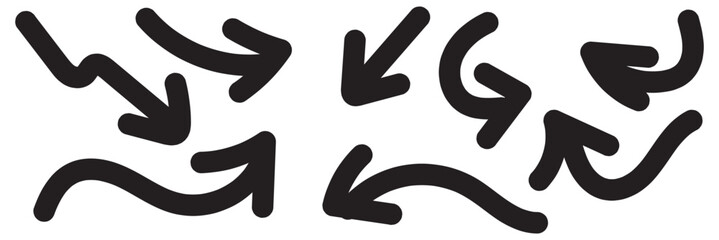 Hand drawn arrows collection Set simple flat arrows isolated on white background. Arrow mark icons and arrow paint. Stock vector