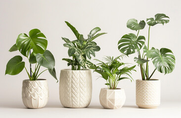 Obraz premium plants in different sizes and shapes in white ceramic pots