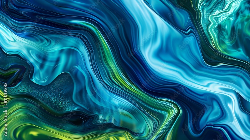 Aufkleber vivid blue and green hues swirl together in a seamless, mesmerizing pattern with a glossy texture.