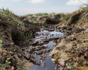 Toxic sludge seeping into the soil, super realistic